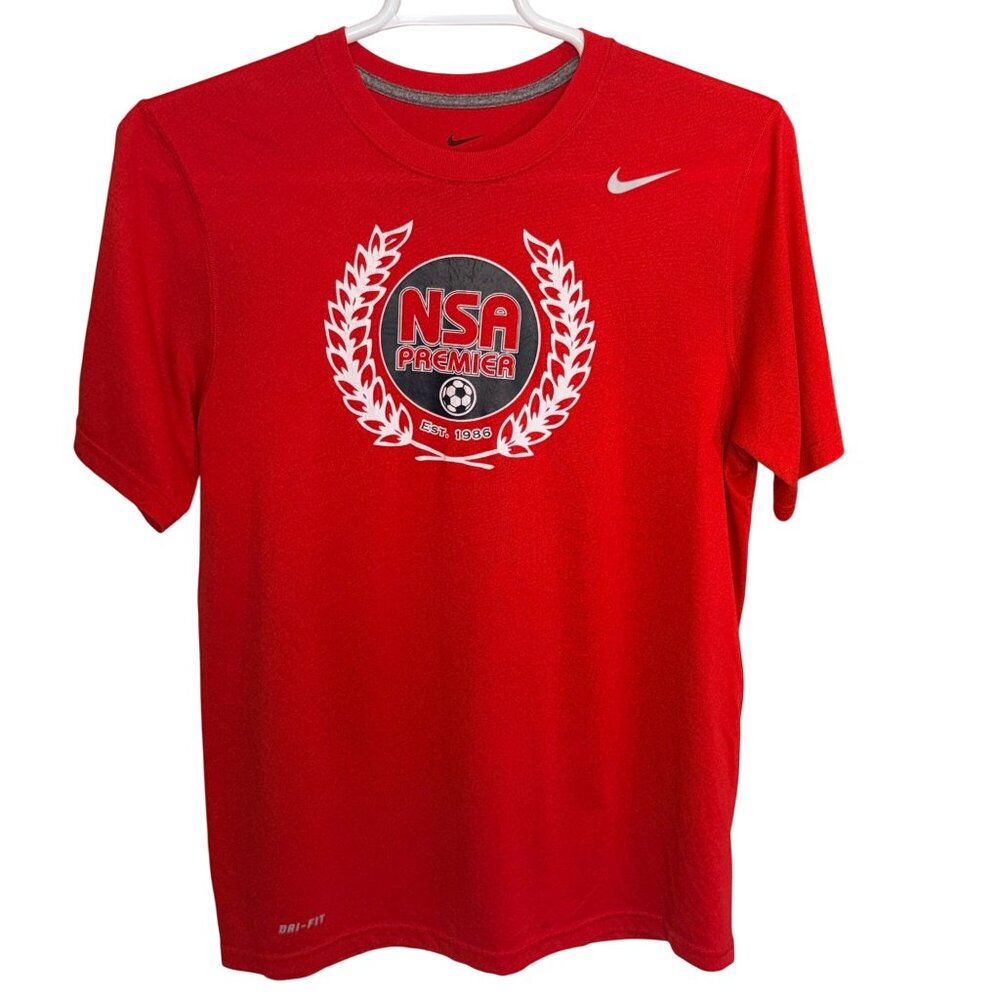 Nike T-Shirt Mens M Red Dri-Fit NSA Premier Soccer Graphic Vintage